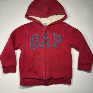 Baby Gap Hoodie Toddlers 5T Red Sherpa Lined Spelled Out Logo Full Zip